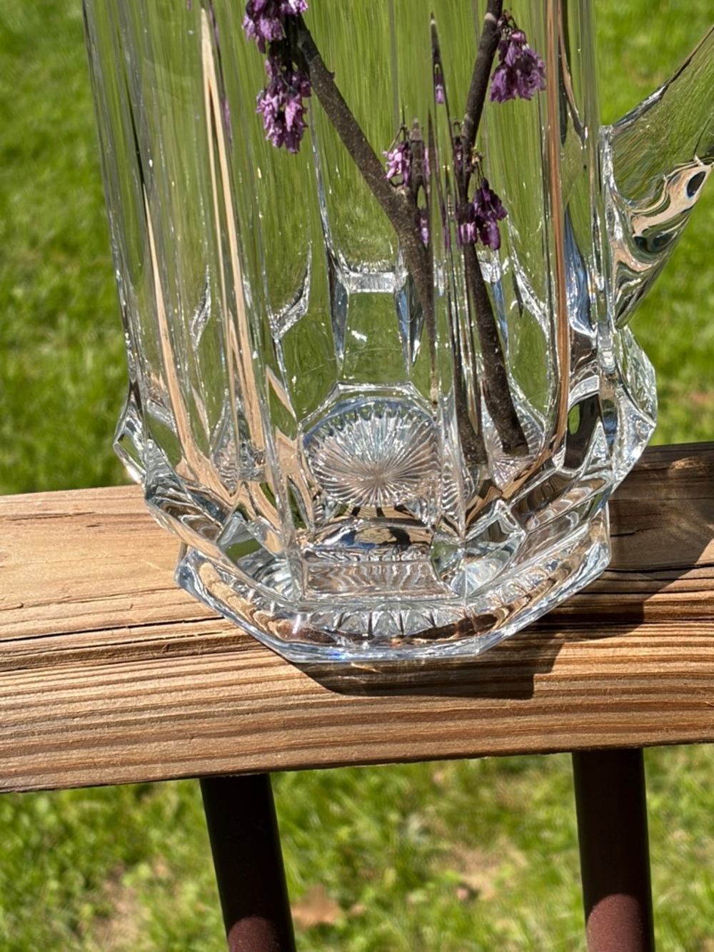 Vintage Clear Glass Pitcher Paneled Starburst Base Scalloped Rim Farmhouse Vase - Picture 8 of 10